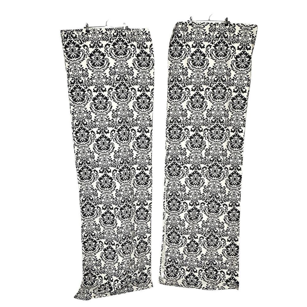 Pier 1 Damask Curtain Panels Set of 2 Black Beige Drapes 52"x84"